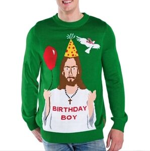 TIPSY ELVES Happy Birthday Jesus Birthday Boy Ugly Christmas Sweater